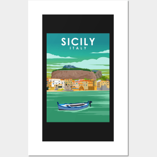 Sicily Italy Palermo Vintage Minimal Travel Poster Posters and Art